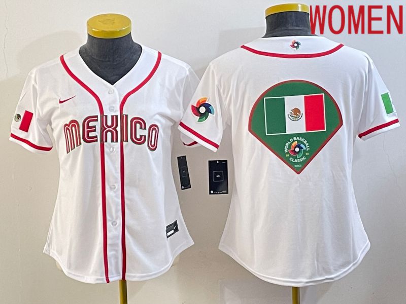 Women 2023 World Cub Mexico Blank White Nike MLB Jersey11